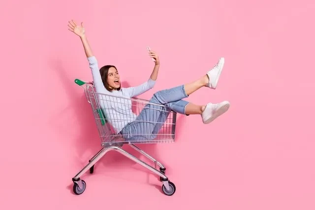 woman in a shopping cart