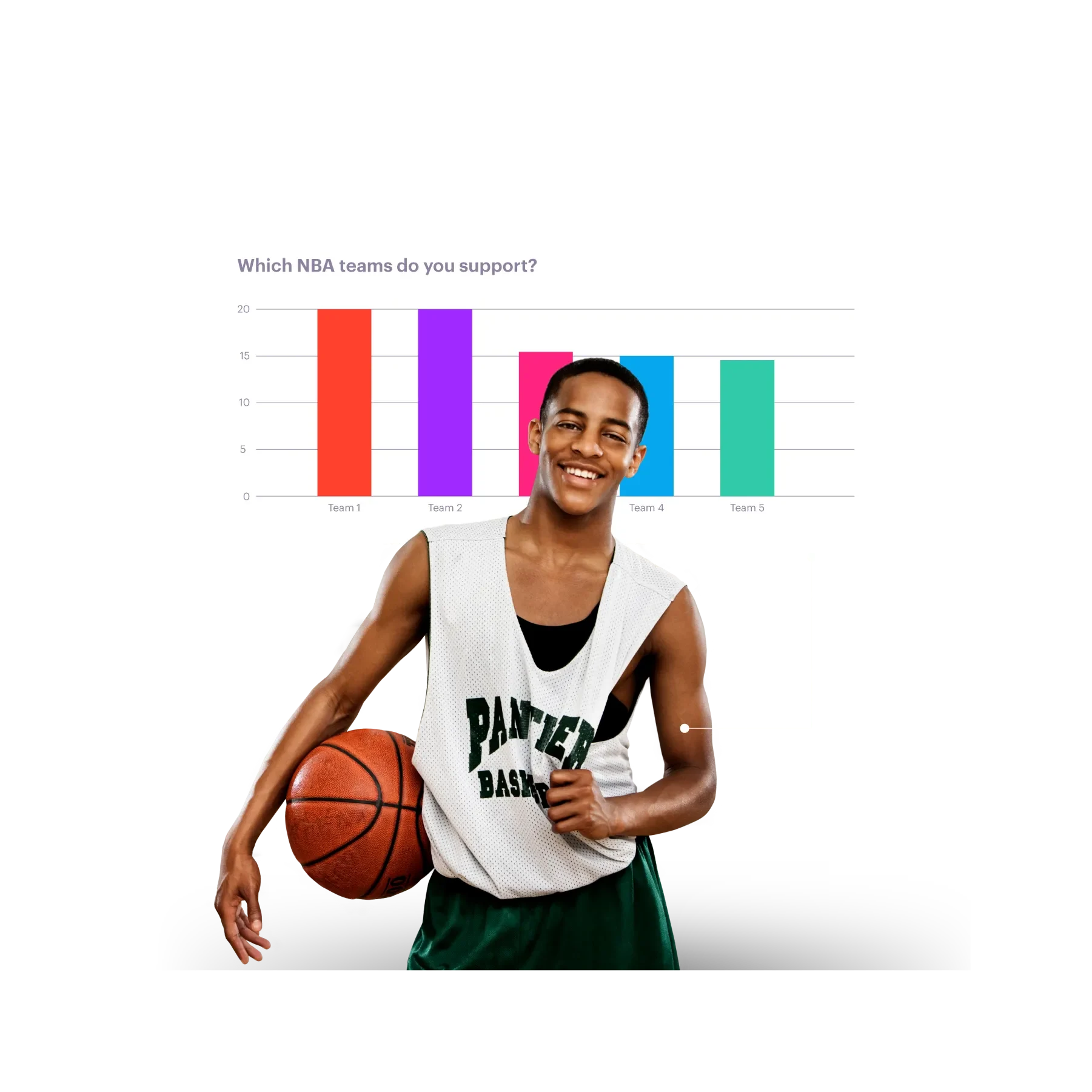 young basketball player and nba chart in the background