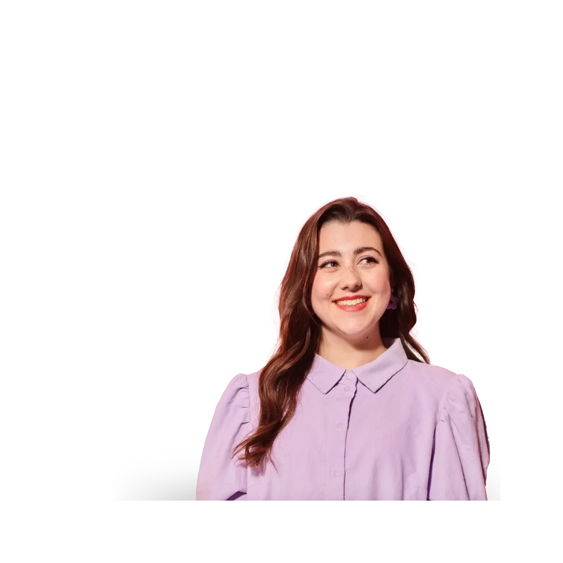 Lady with purple blouse and audience insights in the background