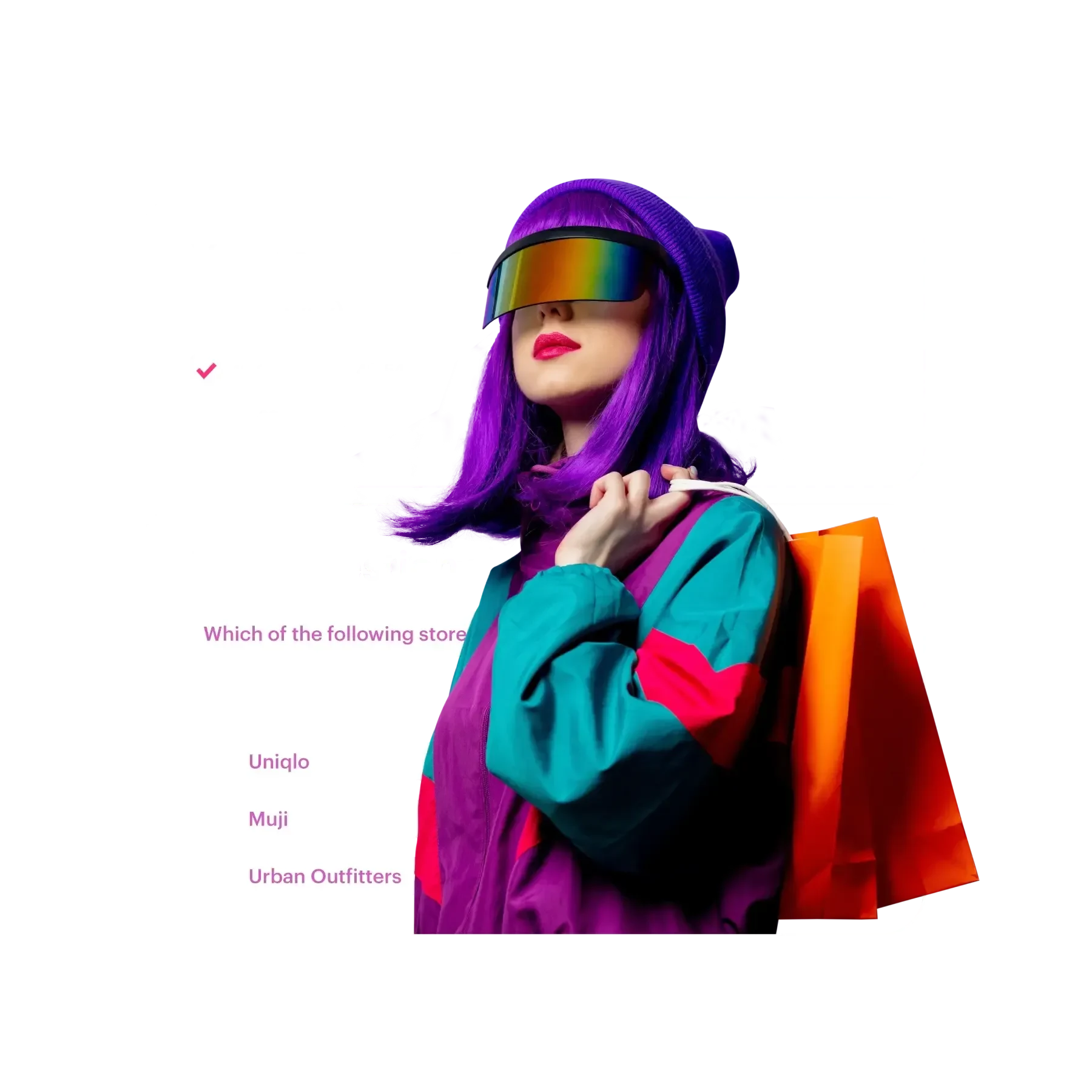 girl with purple hair and survey details in the background