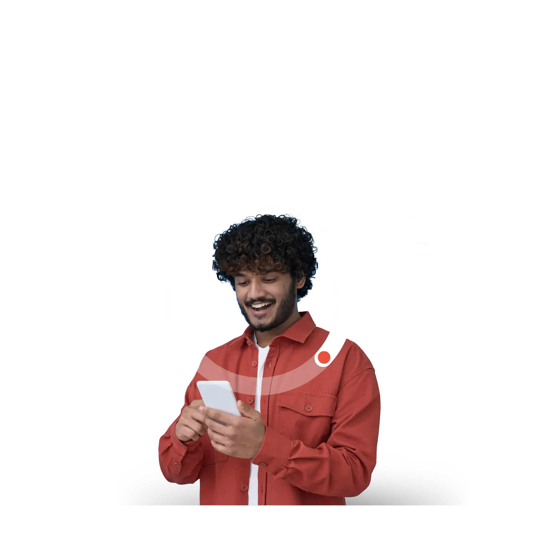 man with red shirt and metrics behind him