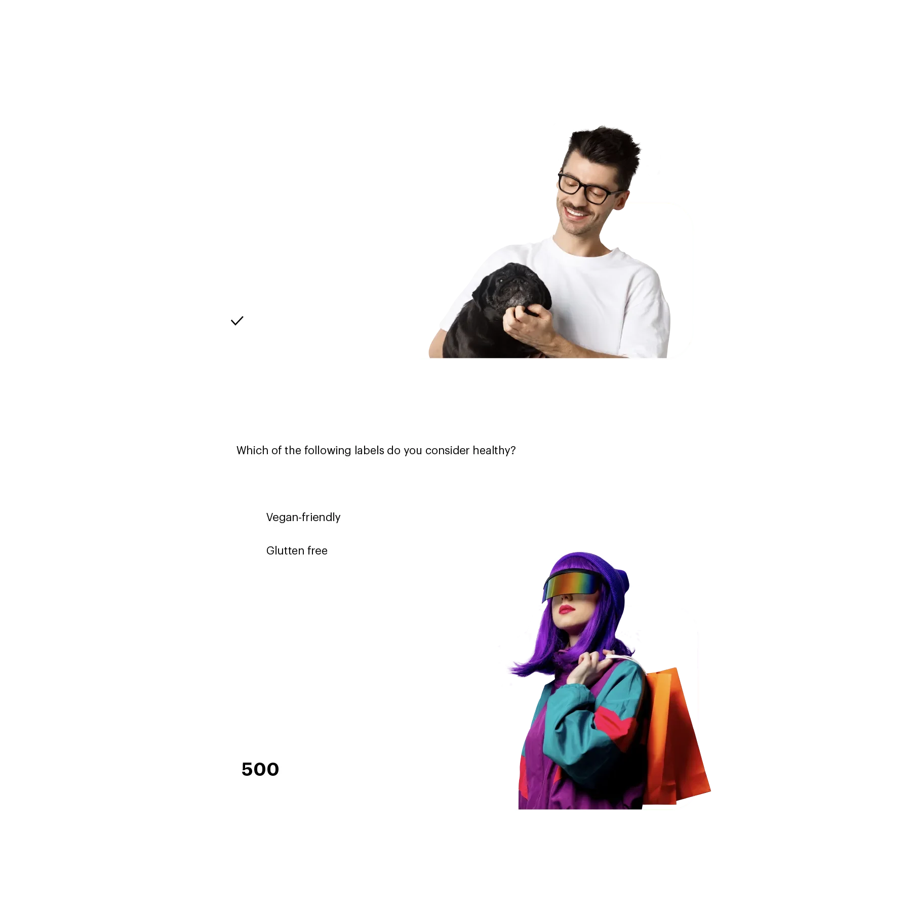 guy with dog and girl with shopping bags and data in the background