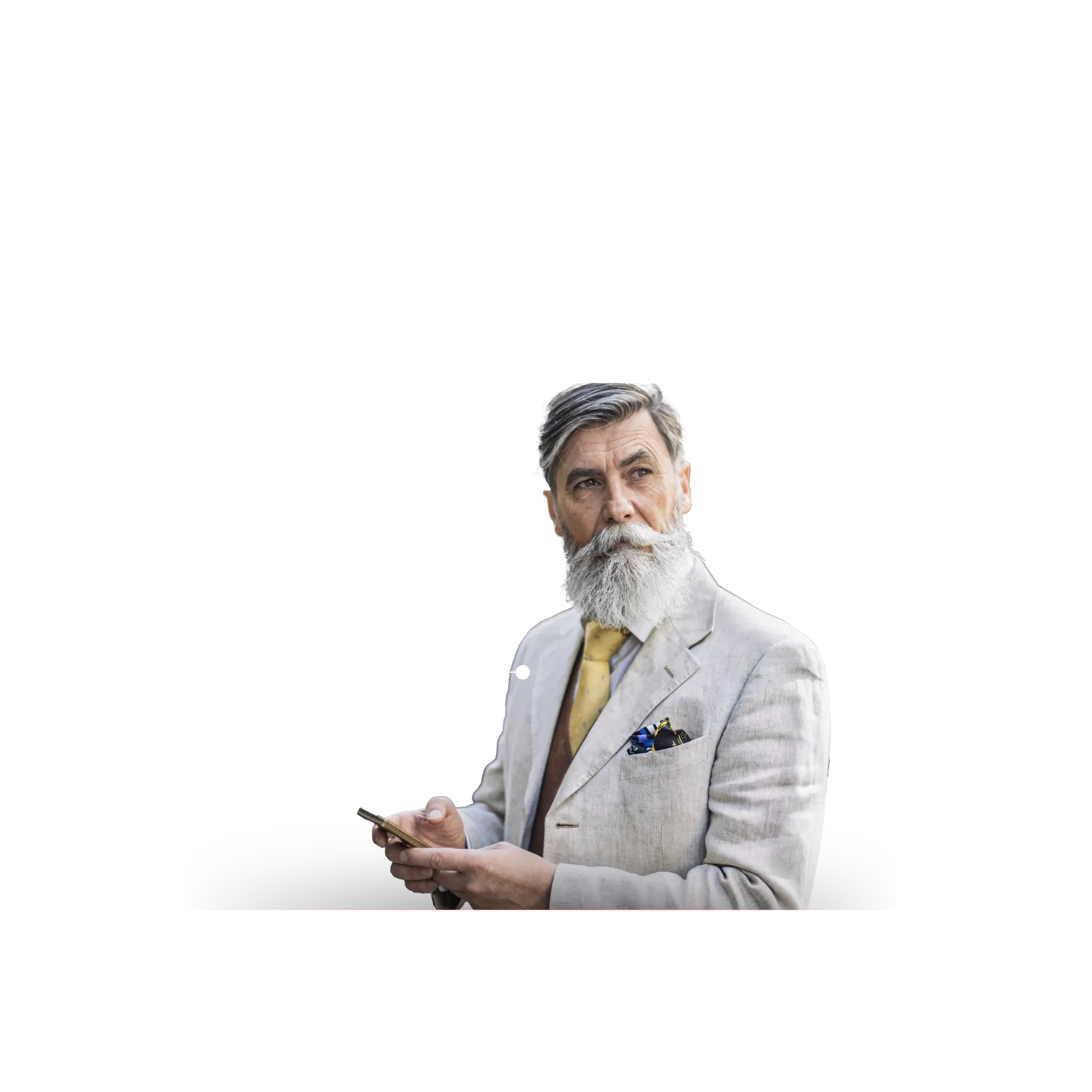 older man with beard and survey insights in the background