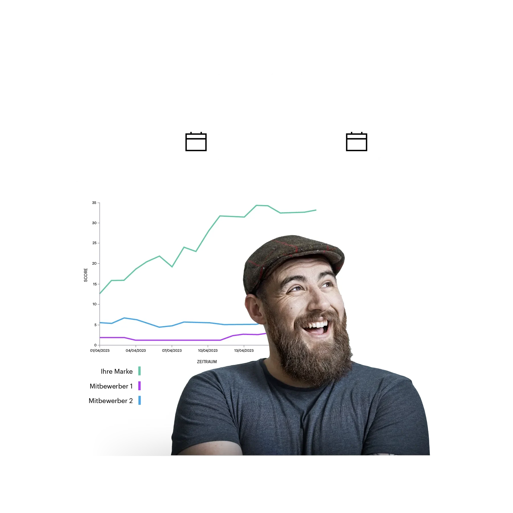 Mann mit blauem Shirt und Daten im Hintergrund