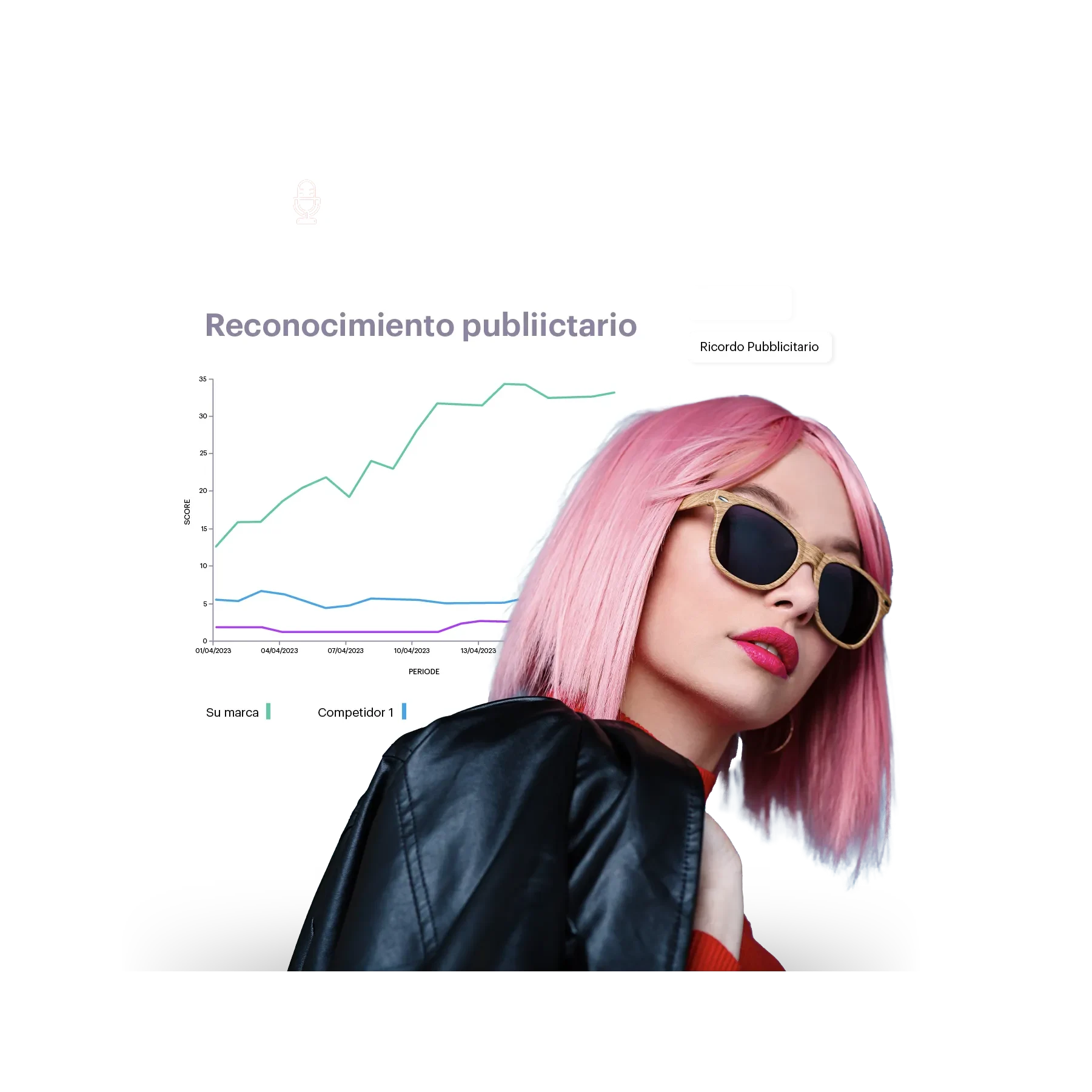 girl with pink hair and advertising metrics in the background