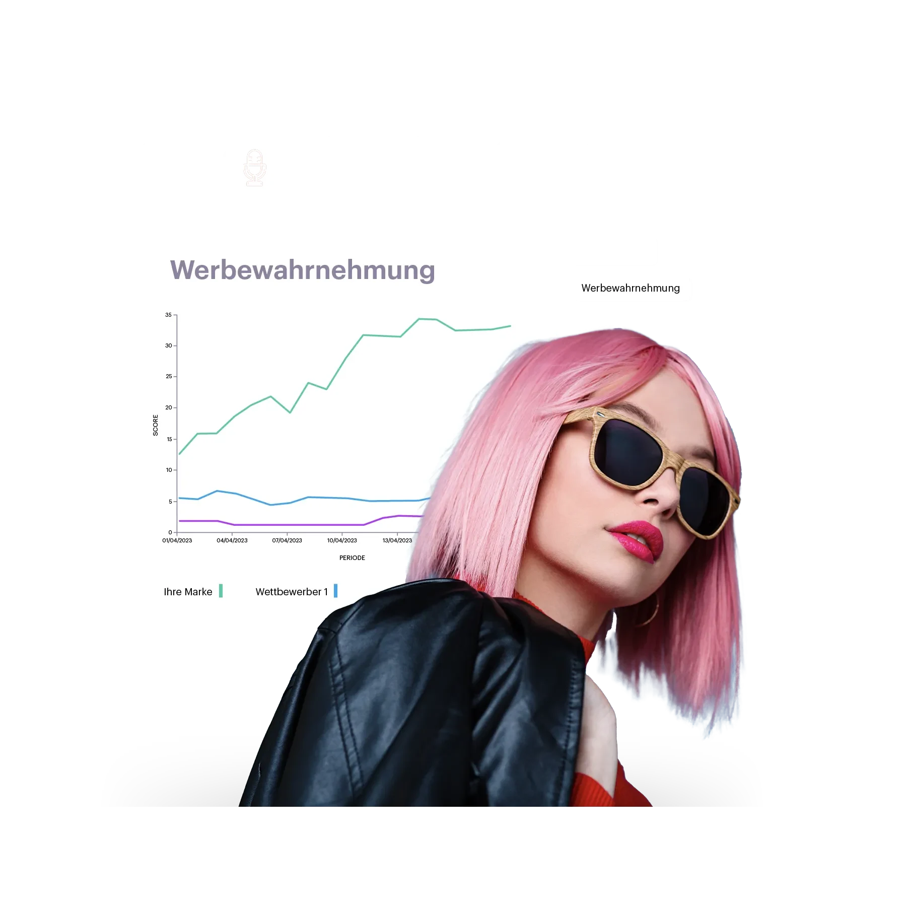 Frau mit pinken Haaren und Werbewahrnehmung im Hintergrund