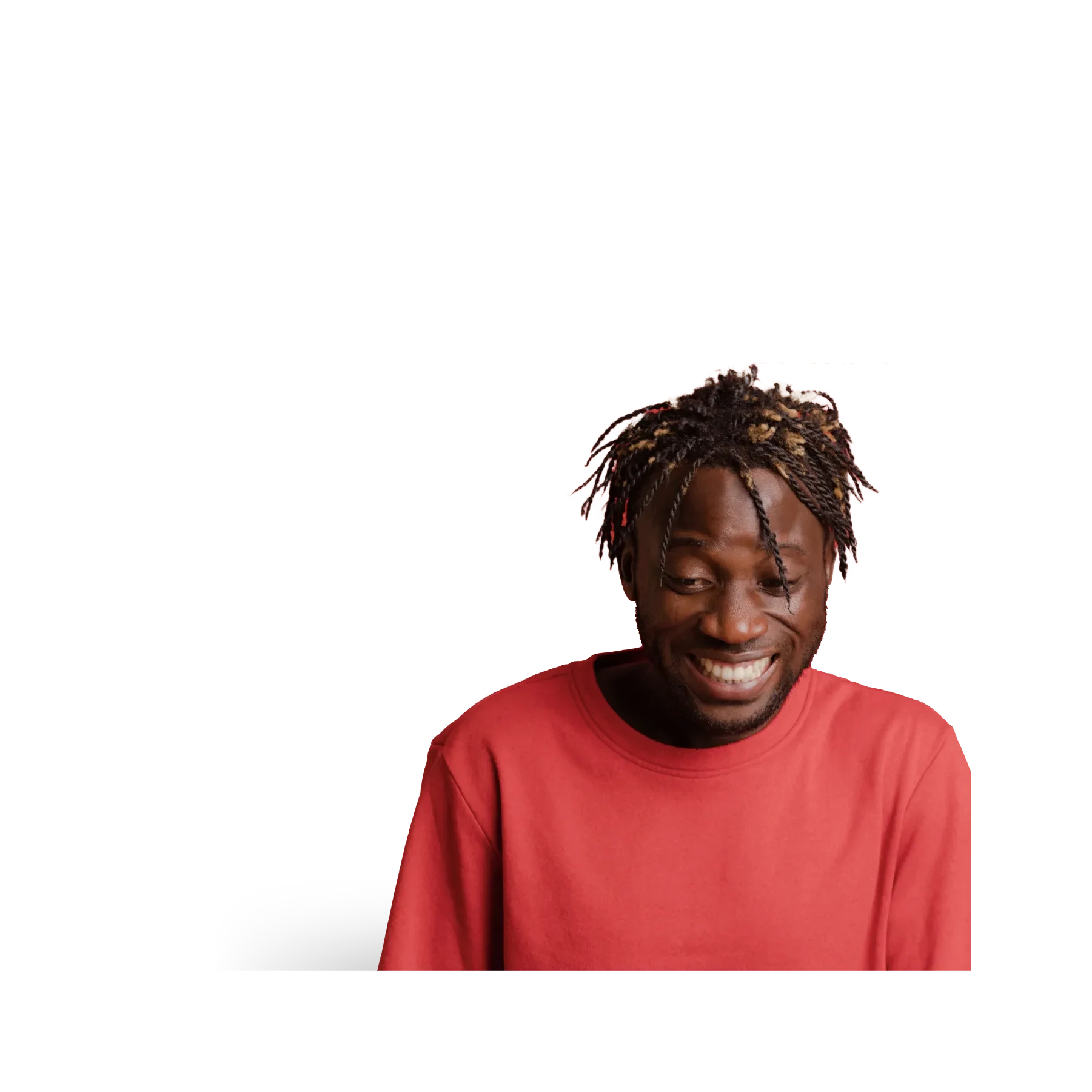 man with braids and audience graphics in the background