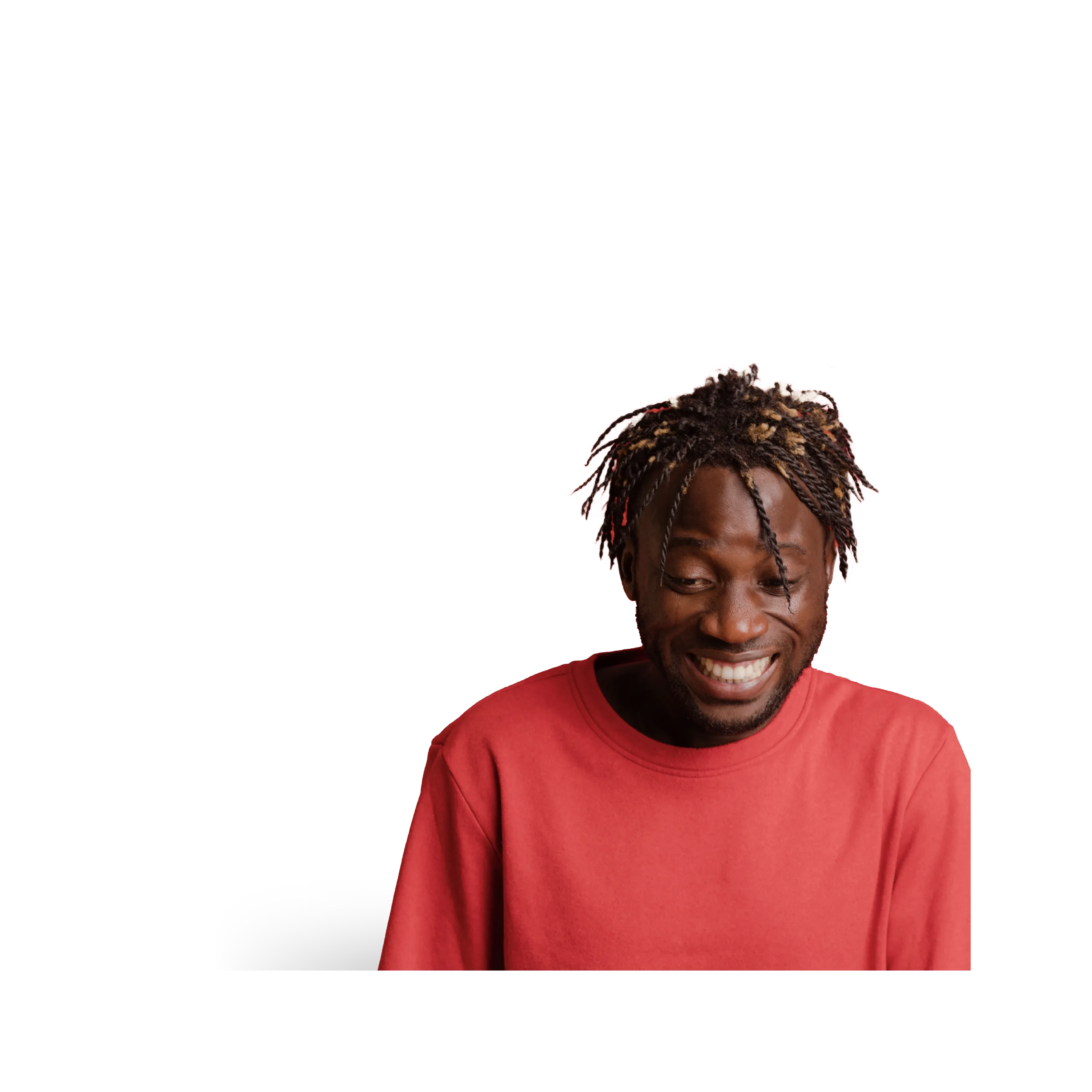 man with braids and audience graphics in the background