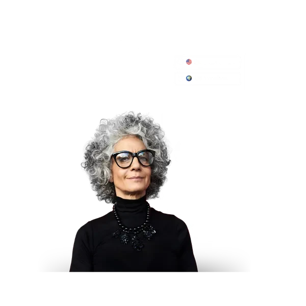 Woman in front of a wall of data