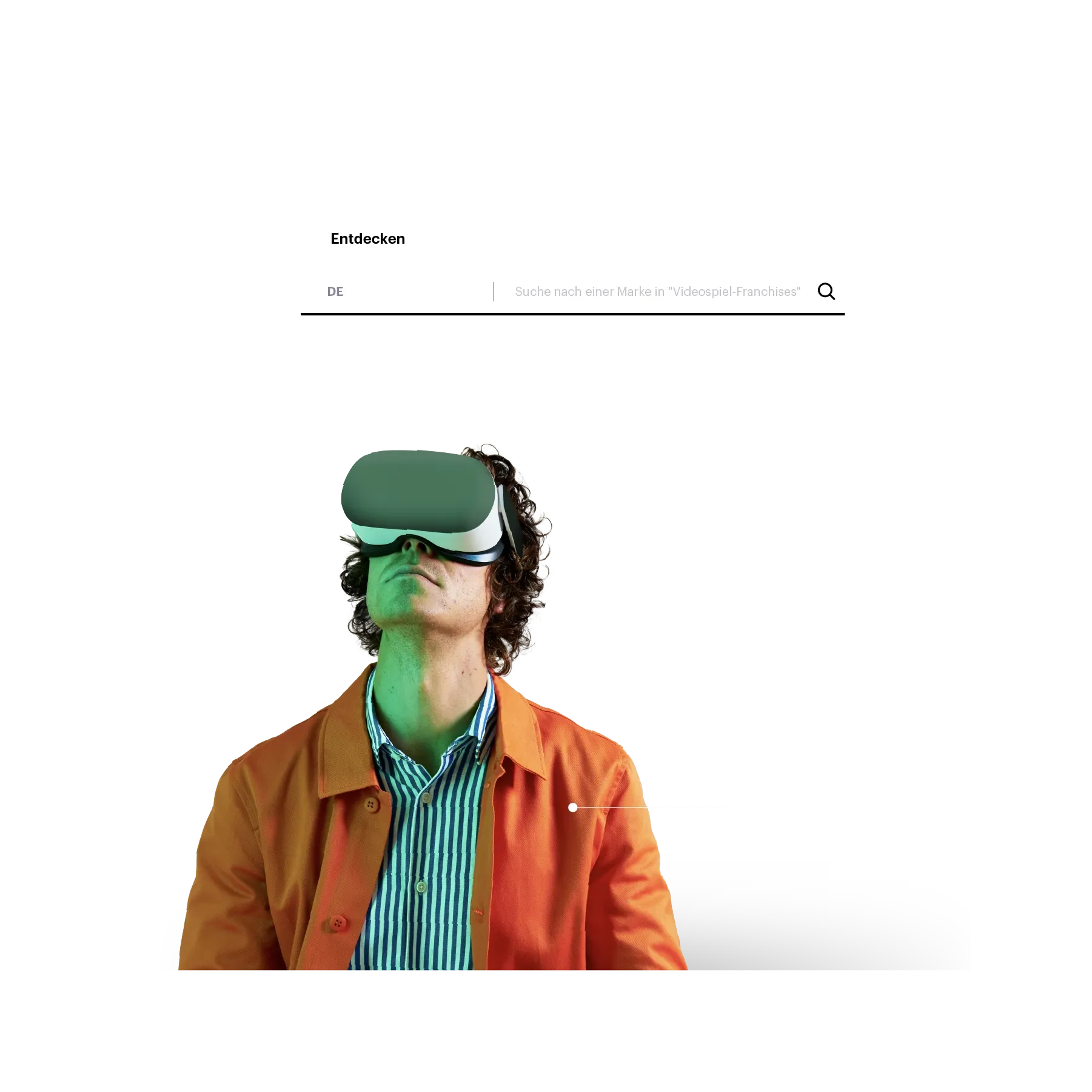 Mann mit VR-Brille und einer Suchleiste im Hintergrund