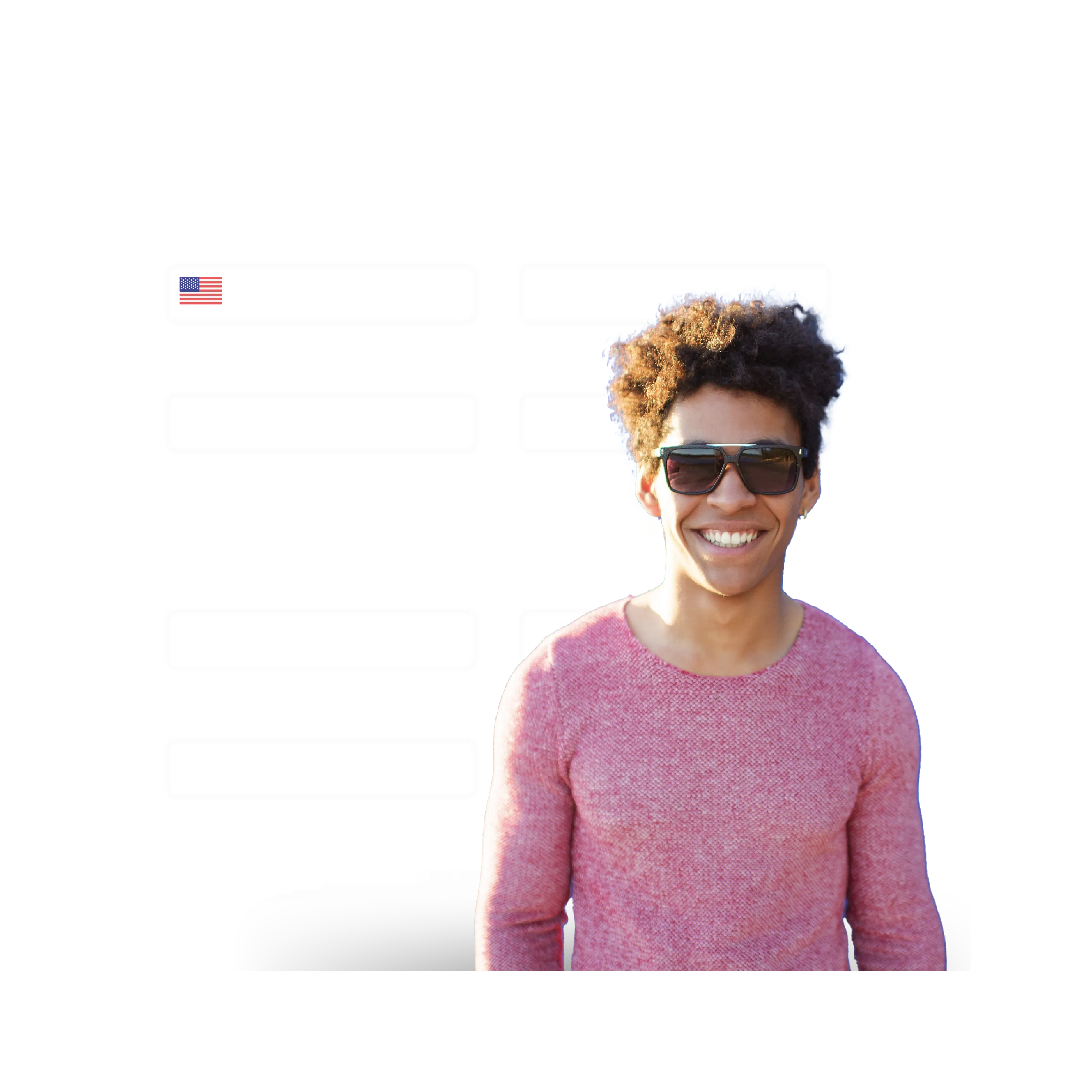 guy in a pink blouse and sunglasses with demographic details in the background