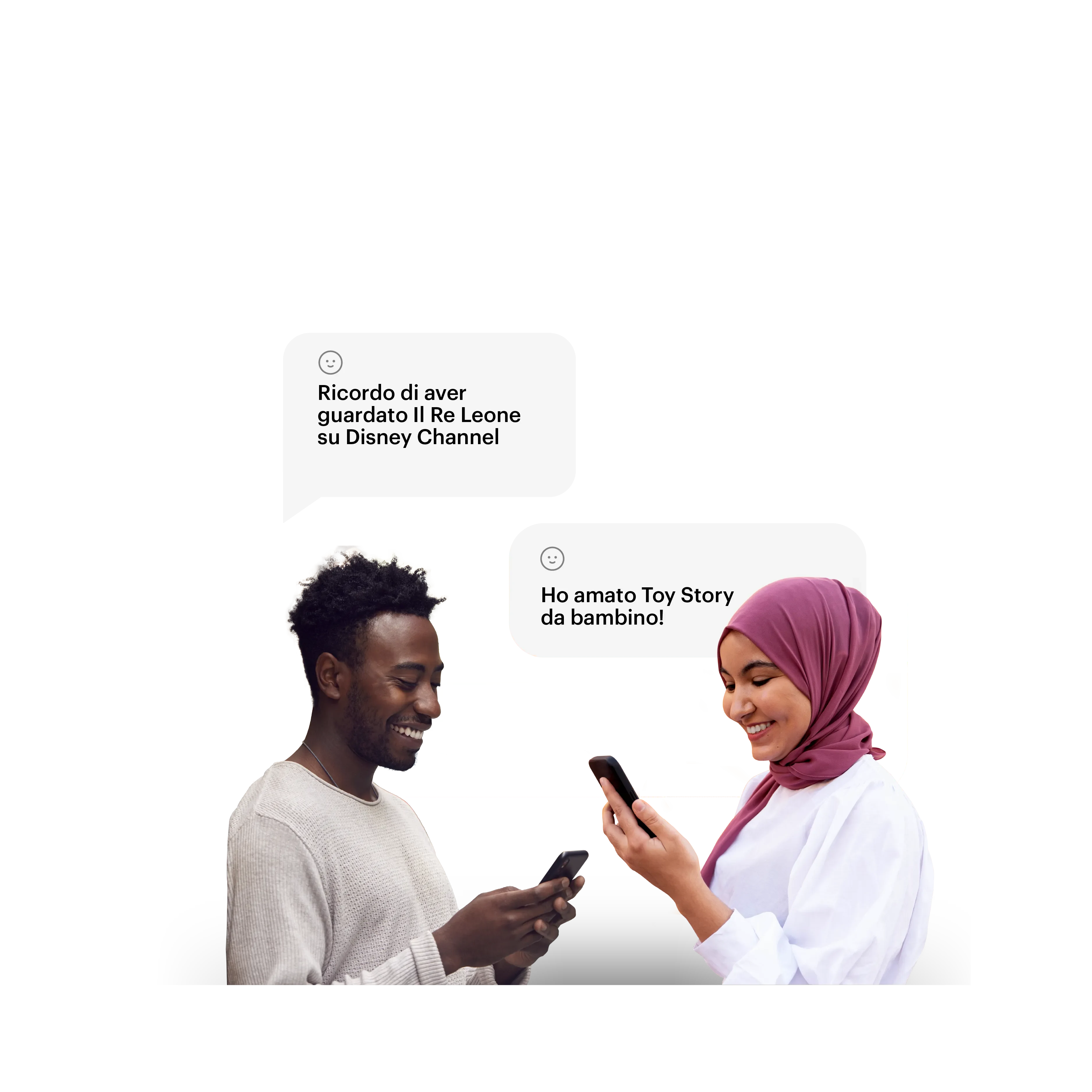 two people messaging and their texts pop up in the background