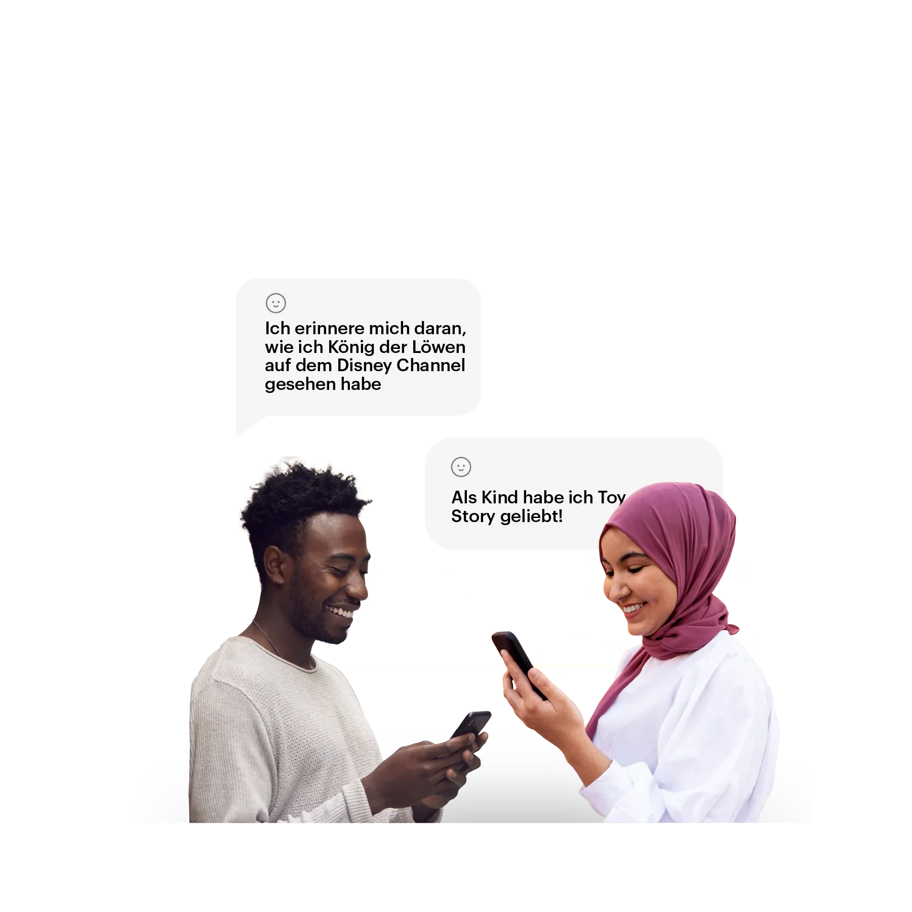 Mann und Frau senden einander Nachrichten