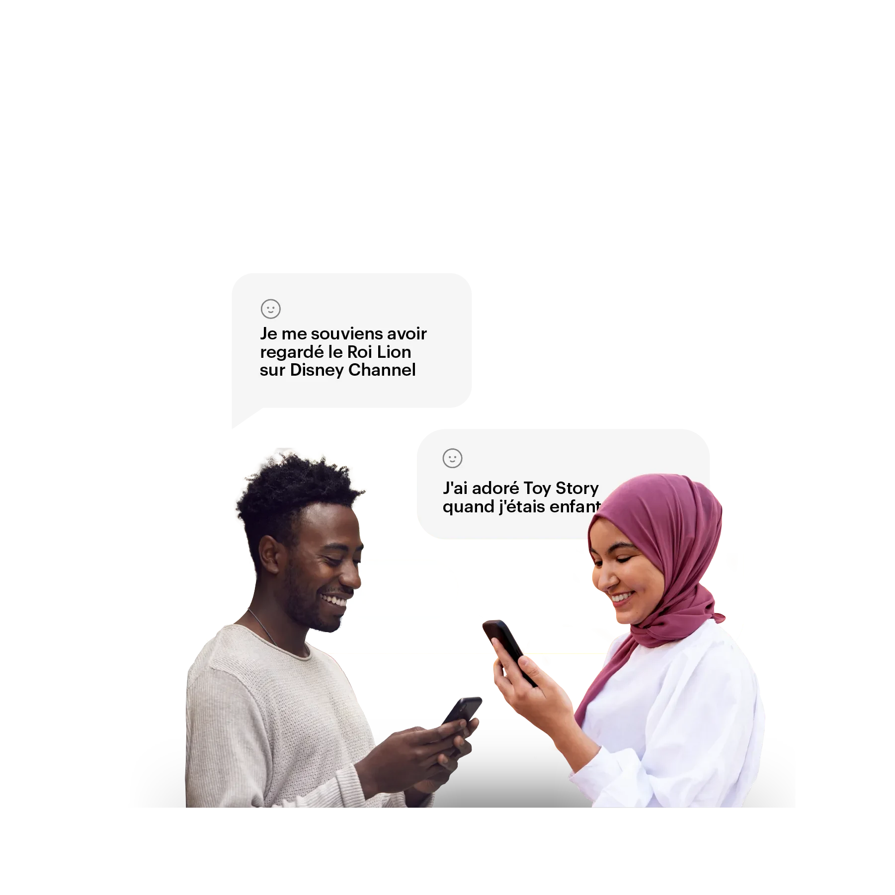 two people messaging and their texts pop up in the background