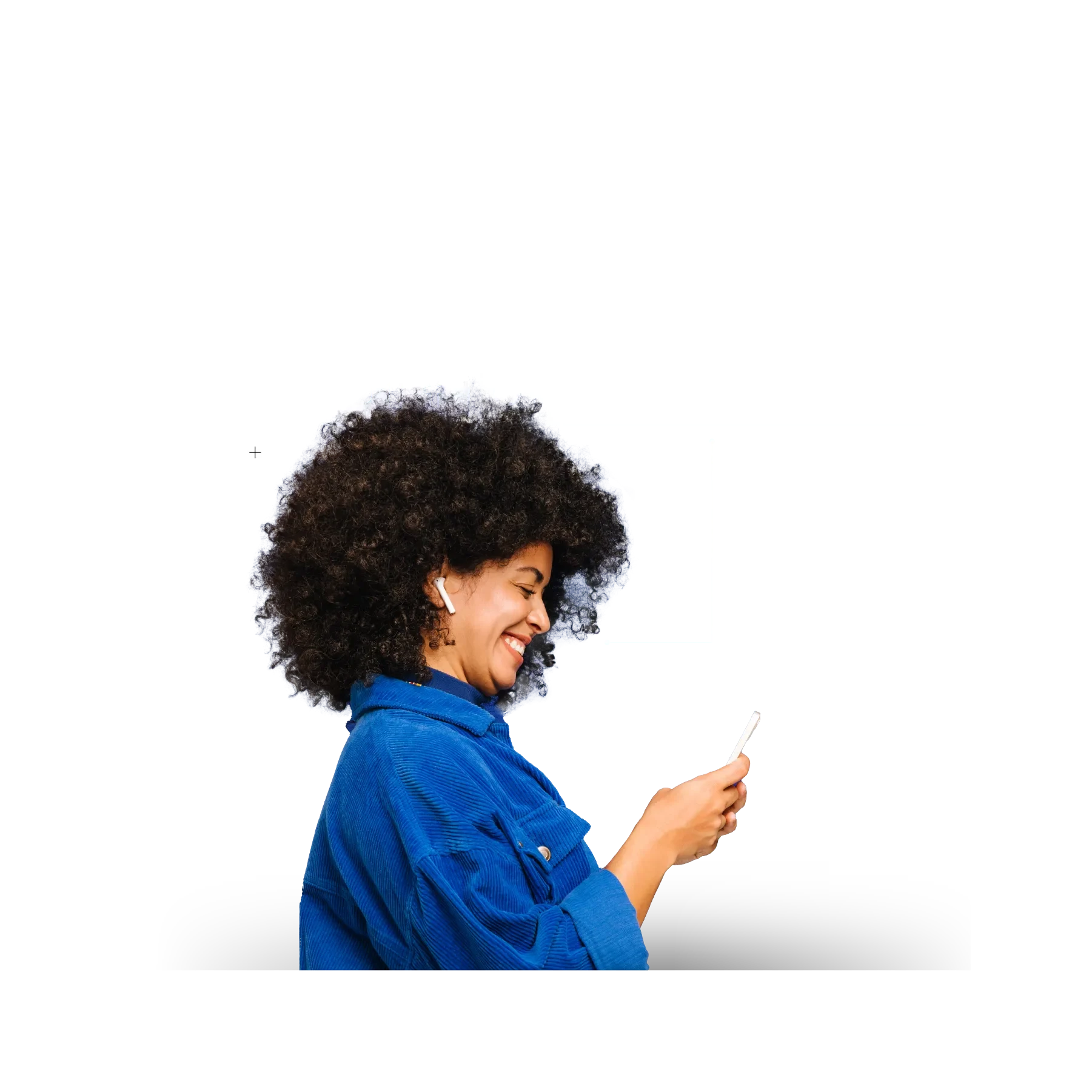 woman with curly hair and search list in the background