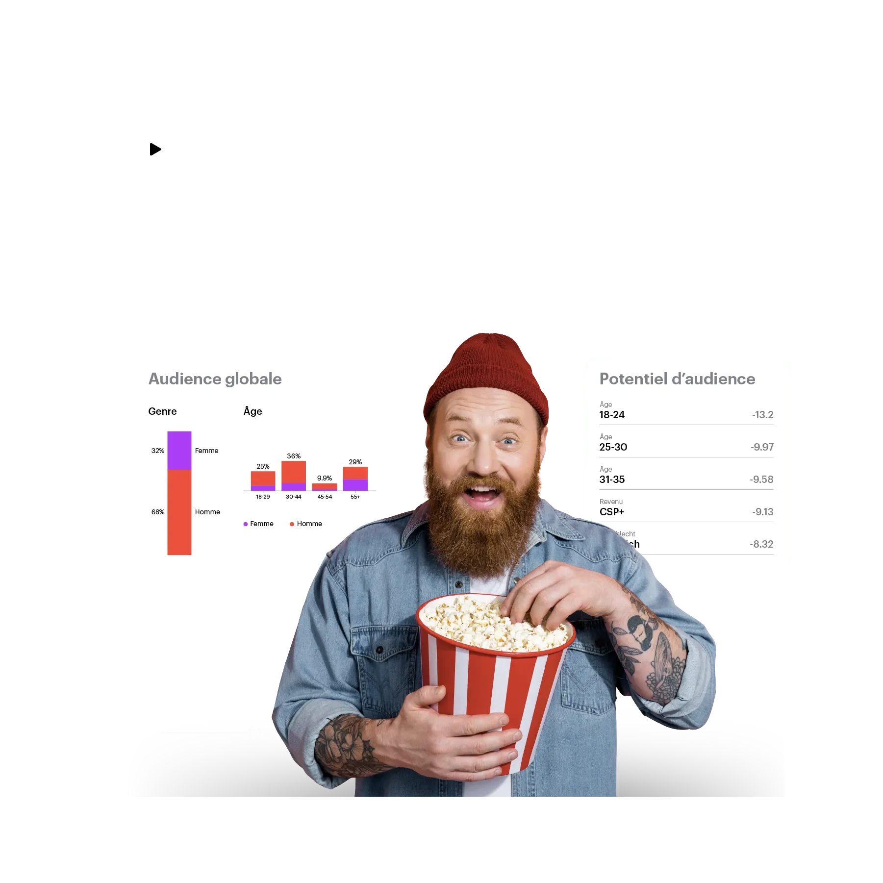 man eating popcorn with tv series metrics in the background