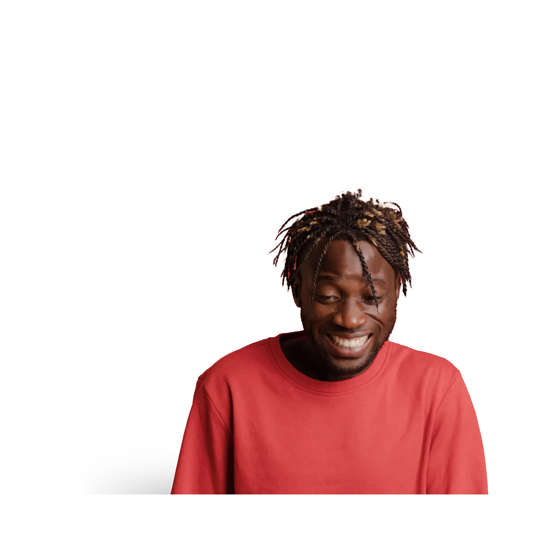 man with braids and audience graphics in the background